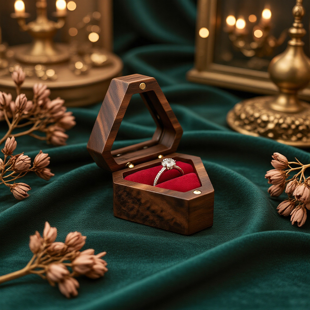 Diamond Jewelry Box, Exquisite Retro Earrings, Earrings, Necklaces, Ring Storage Box, Wooden Small Portable Jewelry Pair Ring Box