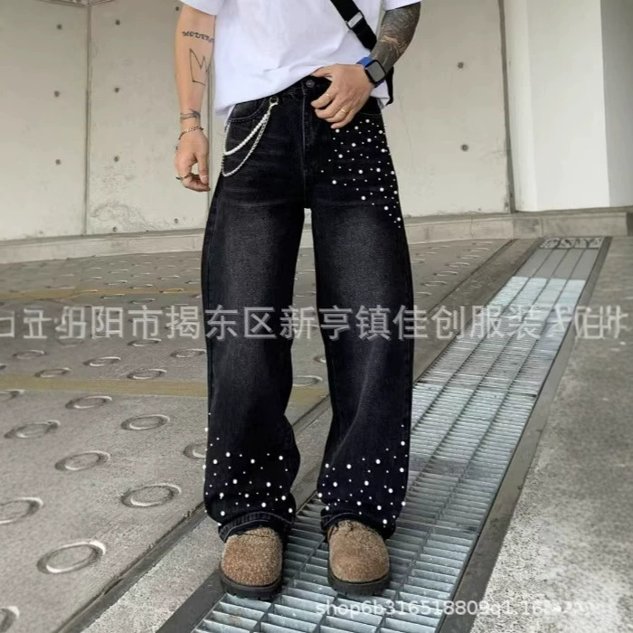 Модные американские ретро потертые джинсы, модные свободные повседневные дизайнерские брюки прямого кроя