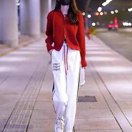 运动服一整套女装穿搭2023秋季新款大红色翻领长袖卫衣两件套女装