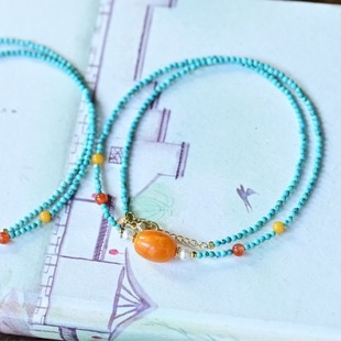 Natural Beeswax Jujube Bead Clavicle Chain Necklace Full Honey Old Flower Wax Clamping Thick Delivered High Porcelain Turquoise Chain