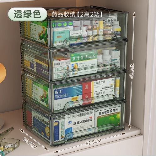 星优抽屉式家庭装药箱家用大容量医药箱透明可视药物收纳盒|undefined