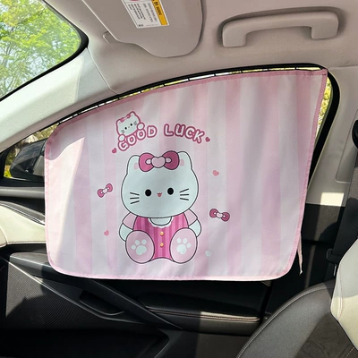 Car curtains: Insulation, Creative Cartoon Cat Car - embedded-bow-cat-curtain-passenger-pink