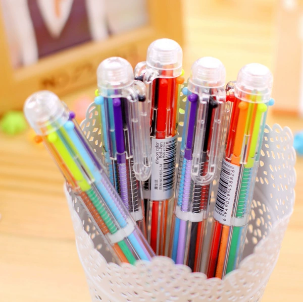 Transparent ballpoint pen, six colors, 6 pieces