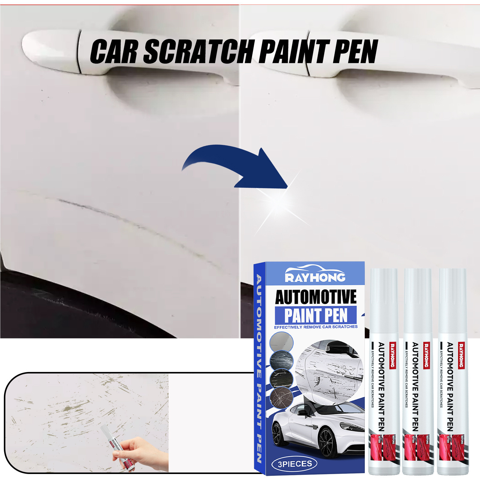 Cross-Border Rayhong Car Paint Repair Pen, Paint Scratch and Scuff Maintenance Pen, Scratch Removal Paint Care Pen