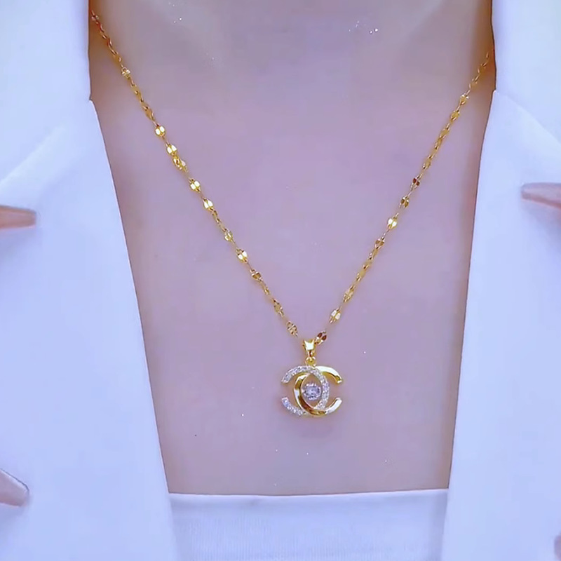 Internet Celebrity Hot Smart C- Shaped Necklace Women's Summer Elegant Light Luxury Advanced Design Sense Clavicle Chain Titanium Steel Necklace Accessories