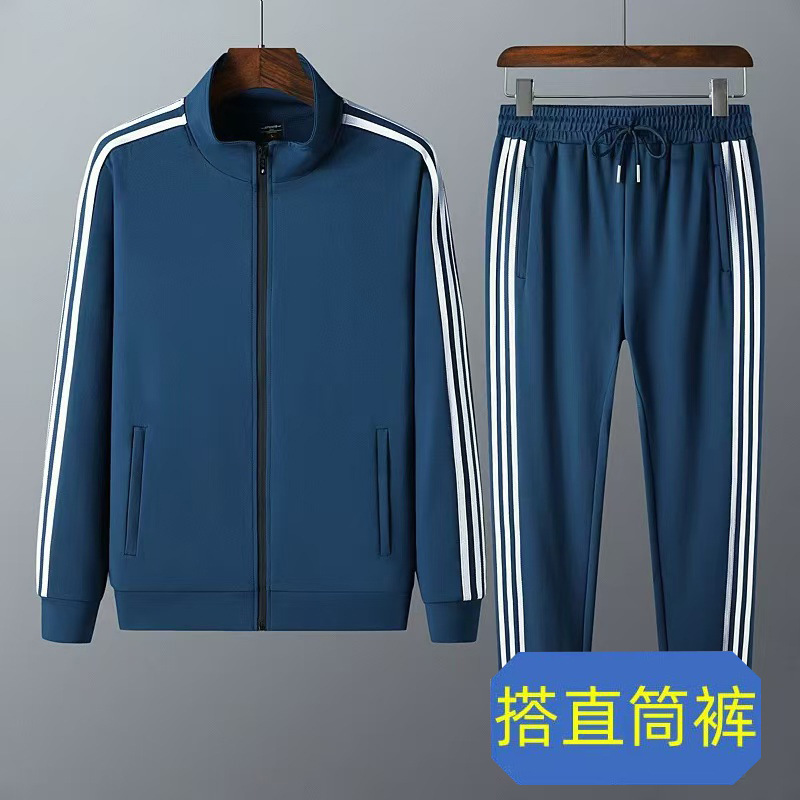 Spring and Autumn Thin Jacket Sportswear Men's Casual Three-Bar suit Outdoor Running Sweatshirt Two-Piece Set