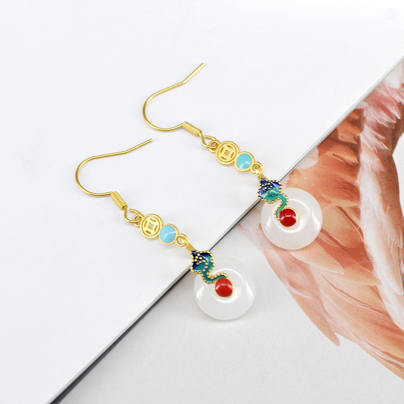 Style Ethnique Rond Le Cuivre Incruster Turquoise Jade Boucles D'oreilles 1 Paire display picture 1