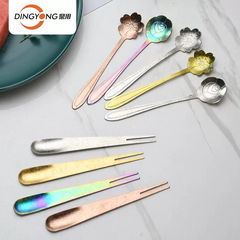 两用便携式家用高档纯钛水果叉勺餐具套装抗菌超轻户外甜品叉送礼