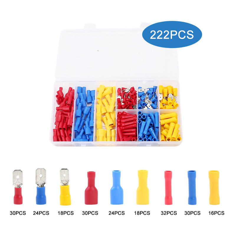 厂家直销盒装端子连接器接线柱222pcs冷压快速接线耳端子套装