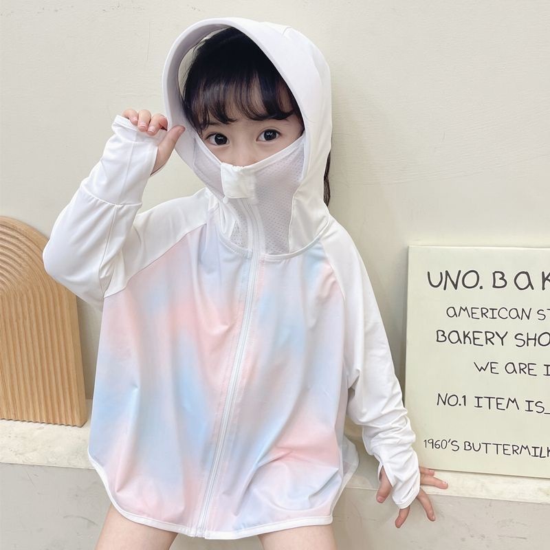 (2개) 어린이 선 스크린 의류 소년 소녀를위한 여름 통기성 스킨 의류 얇은 코트 아이스 실크 선 스크린 의류 UV 보호