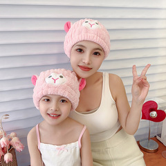 Hair drying cap Parent-child coral velvet embroidered shower cap Cute lamb cartoon children's quick-drying hair drying cap wholesale