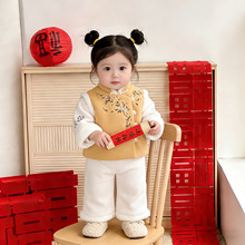 婴儿拜年服女宝宝周岁礼服加厚保暖中式新年套装冬季小公主抓周服