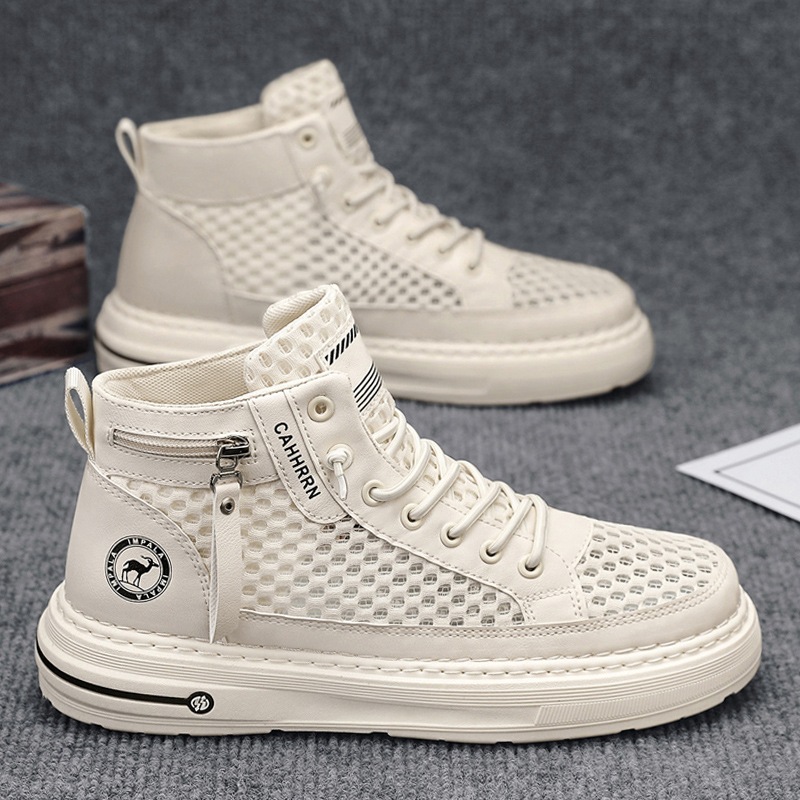 Zapatillas altas para hombre 2025 verano malla hueca para hombre zapatos transpirables de malla casual zapatos de moda estudiantes adolescentes