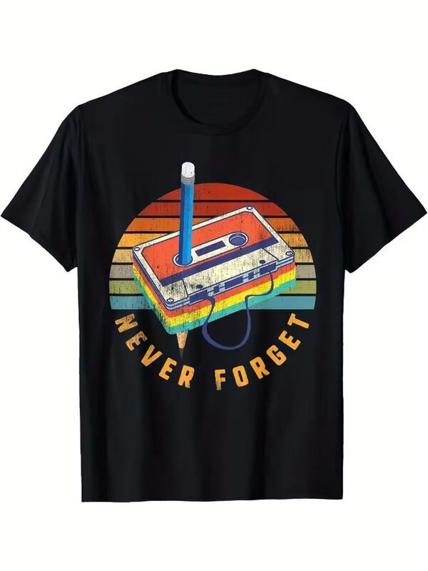 Women's Retro 80S Cassette Tape Pattern T-Shirt, "Won'T Forget" Printed Short-Sleeve T-Shirt, Soft