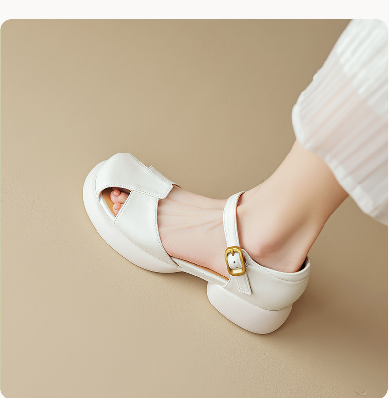 Sandal nữ quai ngang đế dày gót thô phong cách thể thao — Màu vàng ngỗng chi tiết 9