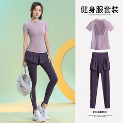 2024春夏季新款氣質健身衣服專業短袖瑜伽服戶外跑步休閒套裝女