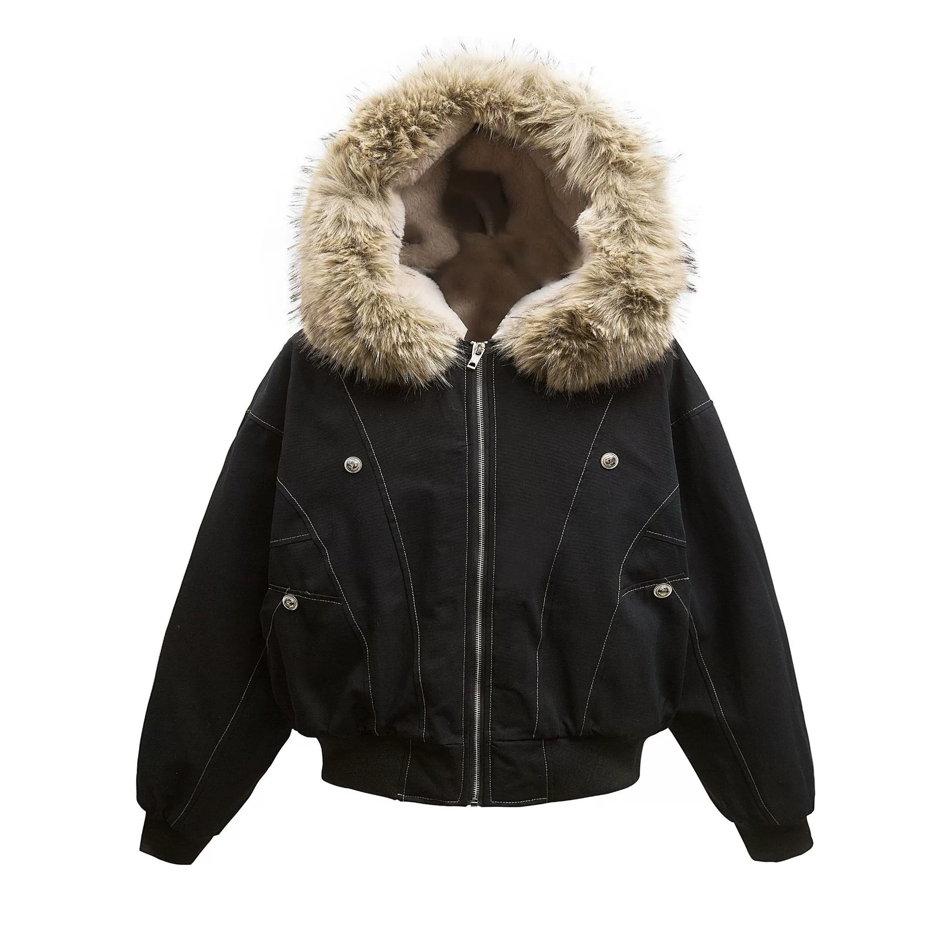 Куртка из хлопкового канваса с капюшоном Zongchi Clothing Club, увеличенная меховая отделка стойки, унисекс, зимняя