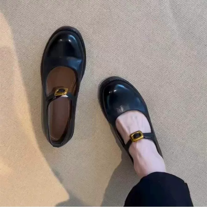 2025 французская мягкая кожа ретро Мэри Джейн туфли с круглой головкой одиночные туфли супер мягкие новые модные легкие кожаные туфли ..