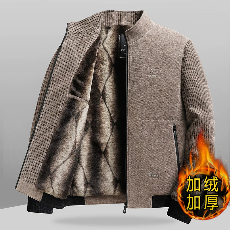 2024 новый осенний и зимний средний и пожилой мужчина плюшевая толстая куртка Chenier папа свободный воротник куртка