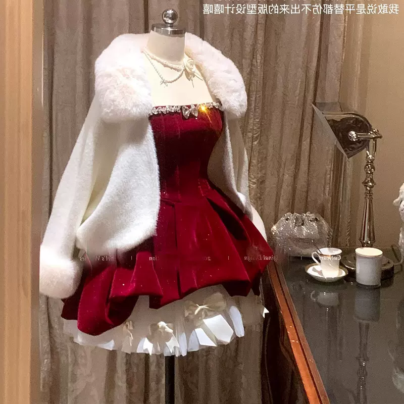 春节上新丨新年 初雪&Christmas~丝绒裙红色拜年喜庆连衣裙短裙女