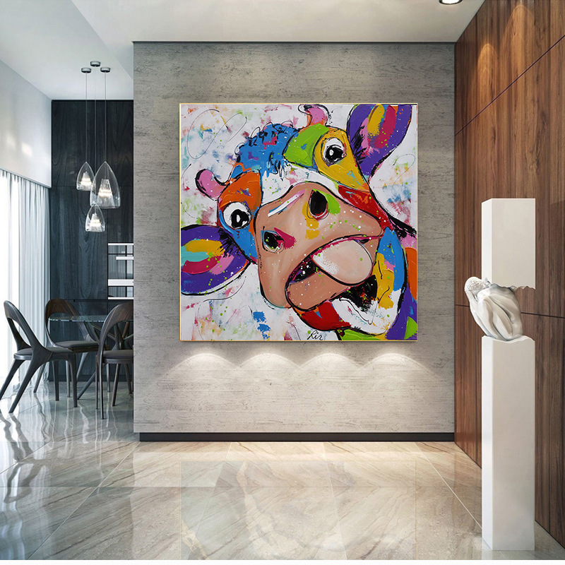 简约北欧涂鸦动物玄关海报餐厅壁画帆布装饰画挂画图片画芯喷绘