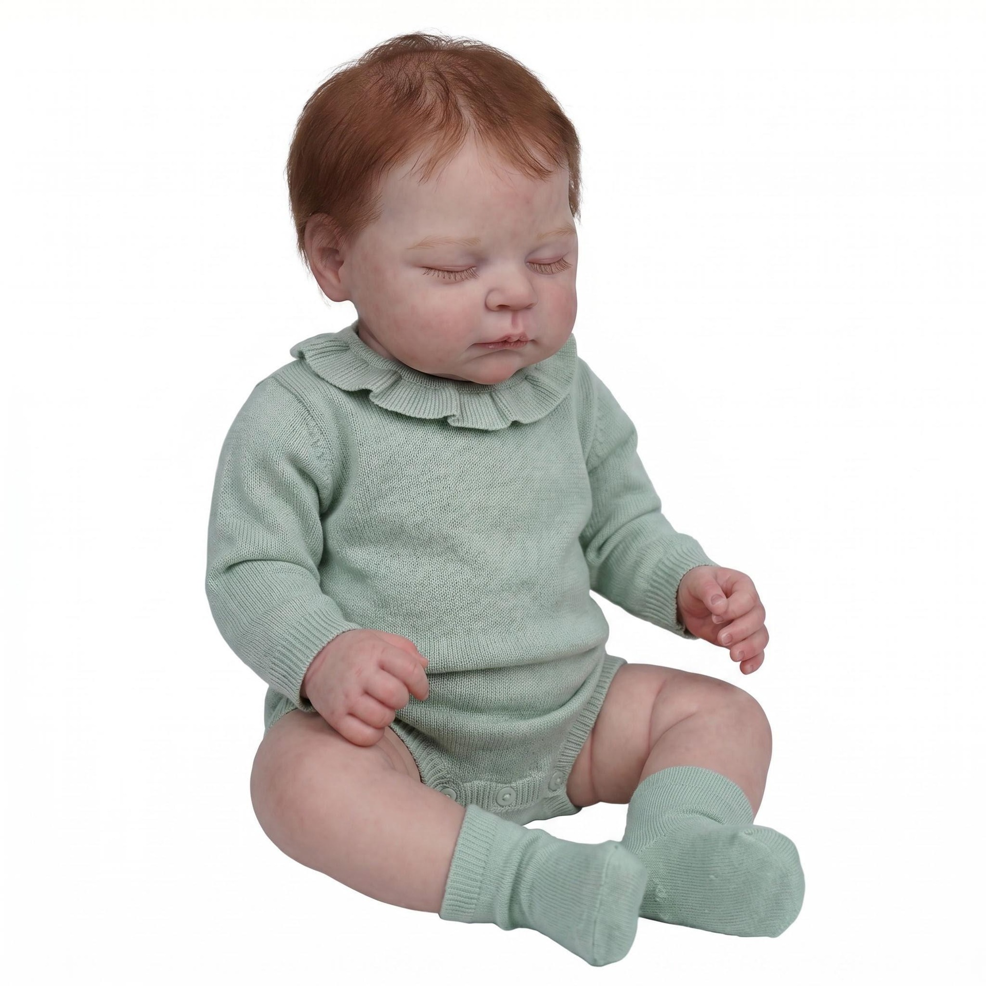 19 pulgadas frijoles collar de encaje verde camiseta de melocotones simulación muñeca pintada a mano regalo de juguete para niños