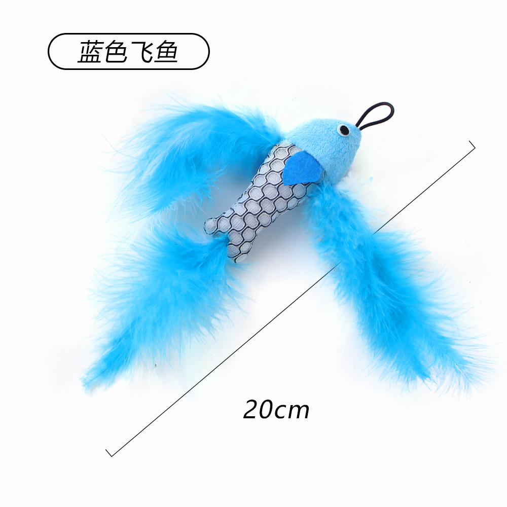 Resumen transfronterizo nueva mascota gato juguete gran pez volador cabeza de reemplazo divertido gato palo de juguete de felpa caña de pescar cabeza de reemplazo