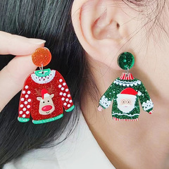 ヨーロッパとアメリカのクロスボーダーアクリルセータークリスマスイヤリングイヤリングスノーフレークサンタクロース漫画イヤリングイヤリング女性のための