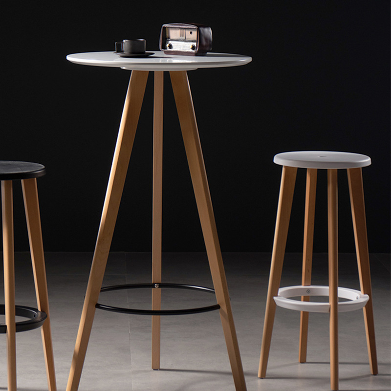 Nordic Home High Table Small Apartment Balcony Designer Bar Table Milk Tea Shop White Solid Wood Round Bar Table