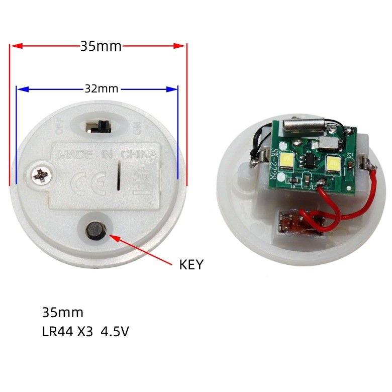 35mm带开关KEY按钮开关电池盒迷你搪胶灯底座小夜灯 LR44电池盒|ms
