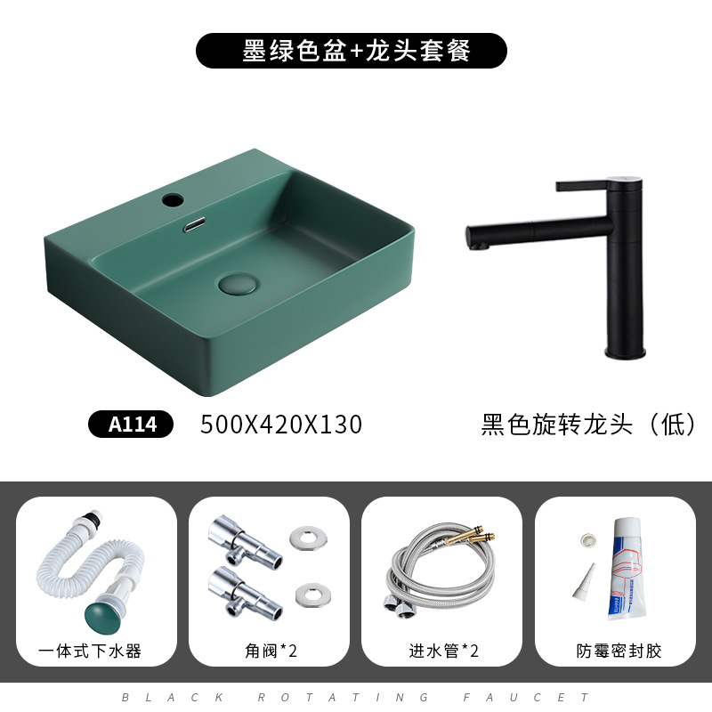 Mesa nórdica lavabo hogar cerámica cuadrado verde oscuro lavabo gran tamaño lavabo único baño