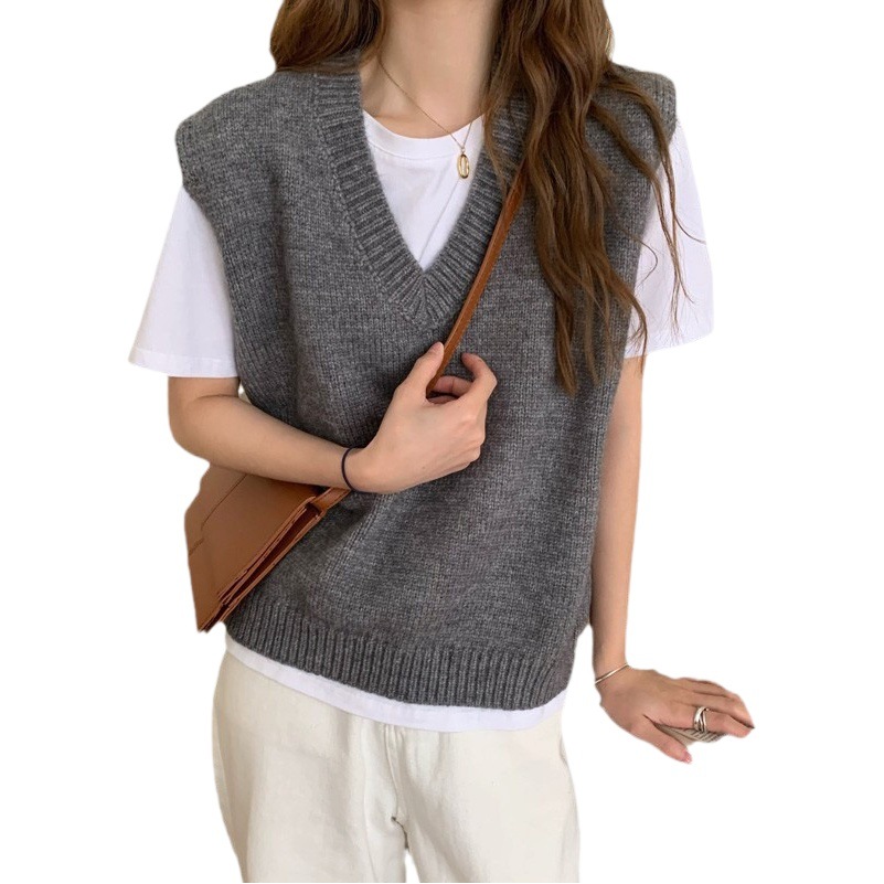 Primavera y otoño suéter con cuello en V Chaleco de punto para Mujeres Nuevo 2023 desgaste exterior estilo japonés flojo perezoso estilo lana superposición