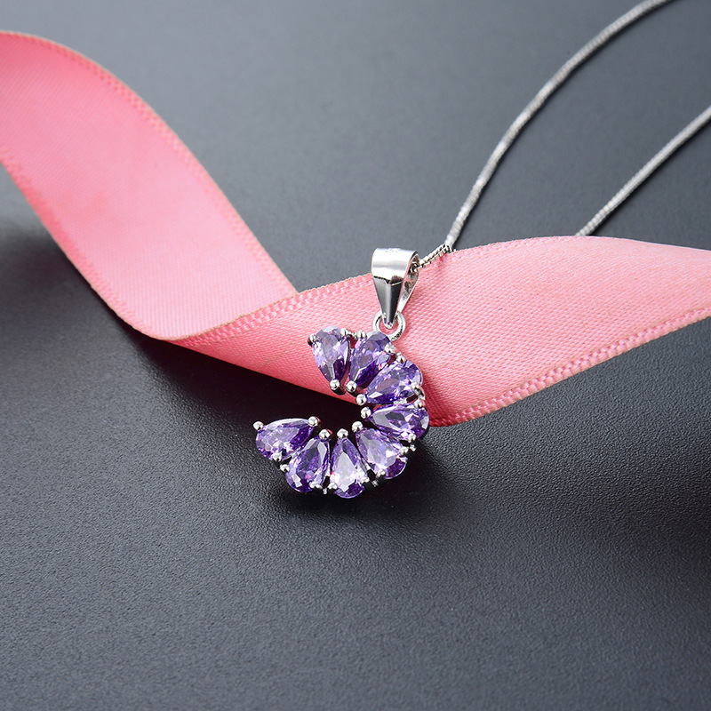 S925 plata esterlina colgante de diamante púrpura mujer coreana simple lujo ligero estilo de moda colgante de plata colgante de diamante completo colgante al por mayor