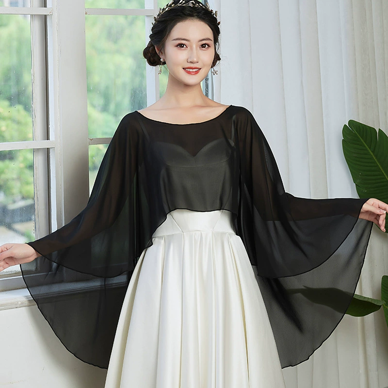 Chiffon Bridal Cloak Cape, Женский миди-пальто в стиле тренч, плюс-сайз, легкий