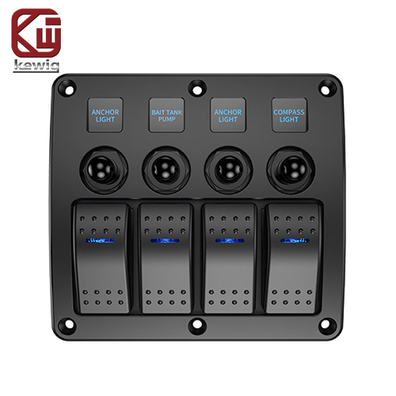 凯威格kewig游艇房车改装开关 4位带继电器过载保护翘板开关面板