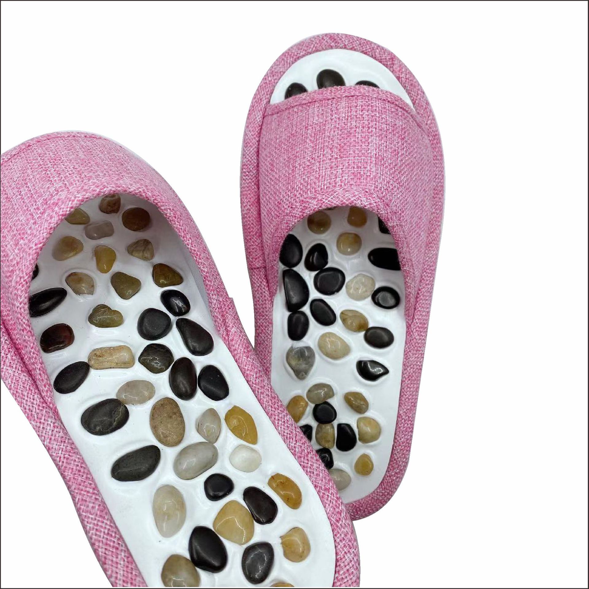 Yuhua 石マッサージシューズ天然小石ソフト底シリコーンスリッパホームデイリー屋内本物の石の運動理学療法