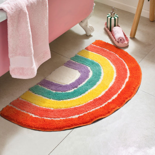 Flocked Rainbow Cartoon Floor Mat Semi-Circular Bathroom Non-Slip Mat Children's Bathroom Floor Mat Washable Entrance Door Mat