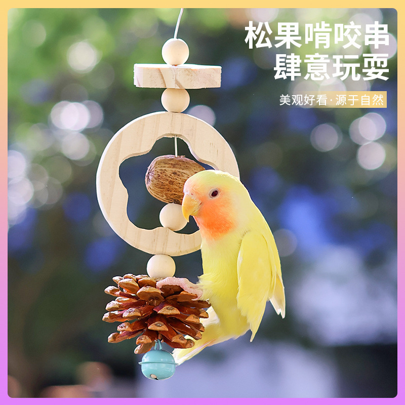 鹦鹉磨牙解闷玩具啃咬坚果串攀爬娱乐玩耍松果挂串牡丹坚果咬串|undefined