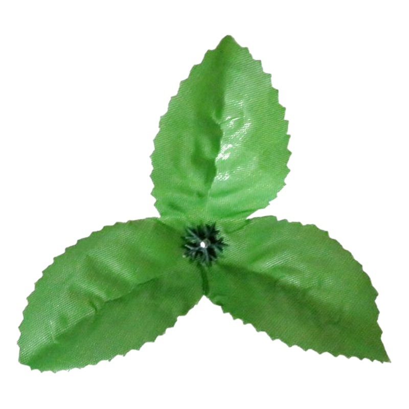 Accesorios de flores artificiales al por mayor de simulación de pantalla Qingming Festival flor falsa hoja de tela verde barata hoja de triángulo medio terminado