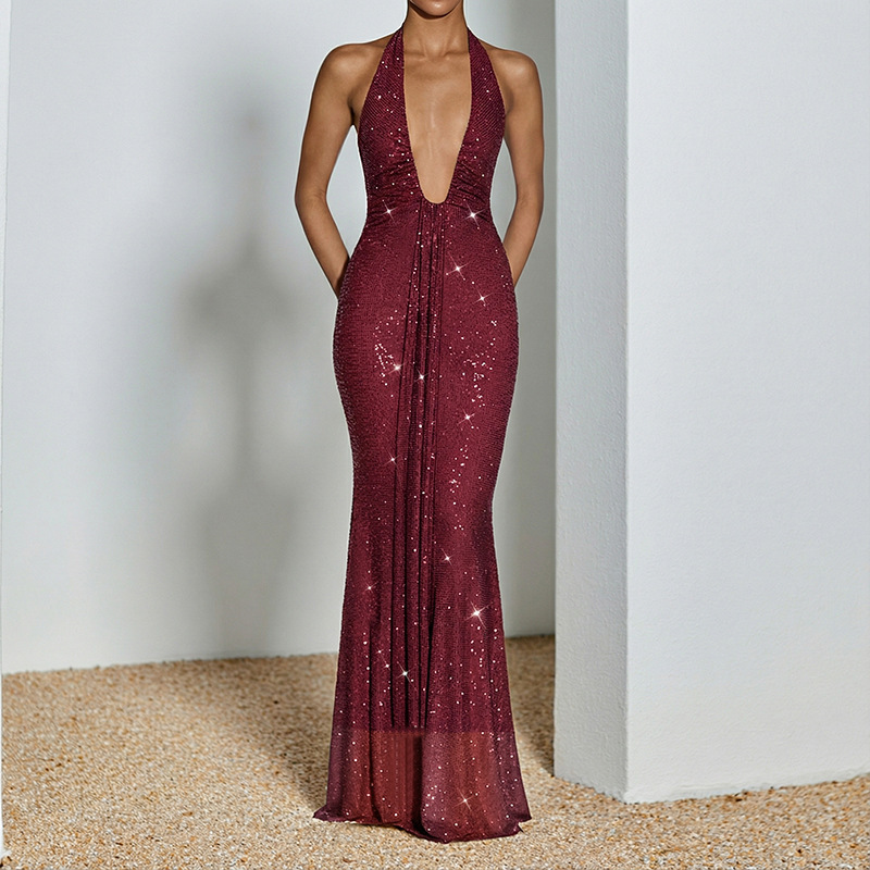 Summer 206 Backless Long Dress, Fully Managed Sexy Halter Neck Dress with Sparkling Ribbons Summer 206 Backless Long Dress, Fully Managed Sexy Halter Neck Dress with Sparkling Ribbons