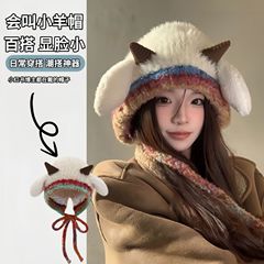 韩版可爱小羊毛绒帽子女秋冬季保暖加绒针织护耳帽防寒百搭套头帽