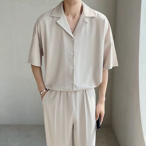  Cuba Lead Ice Silk Shirt Men's Short Sleeve Summer Thin Lightweight Mature Style British Elegant Hipster Stylish Men's Shirt