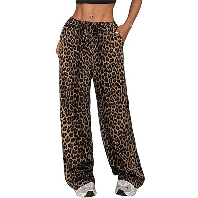 street Style Low-waist Casual Straight Wide-leg Summer Fashion Versatile Leopard Print Pants, European And_voghion.com