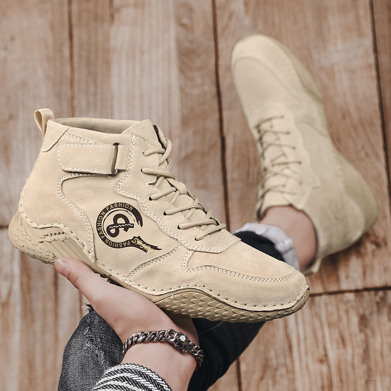 Men's Leather Casual Shoes, Large Size, Winter With Added Fleece For Warmth, Mid-Top Cotton Shoes, Outdoor With Wrapped_vogvips.com