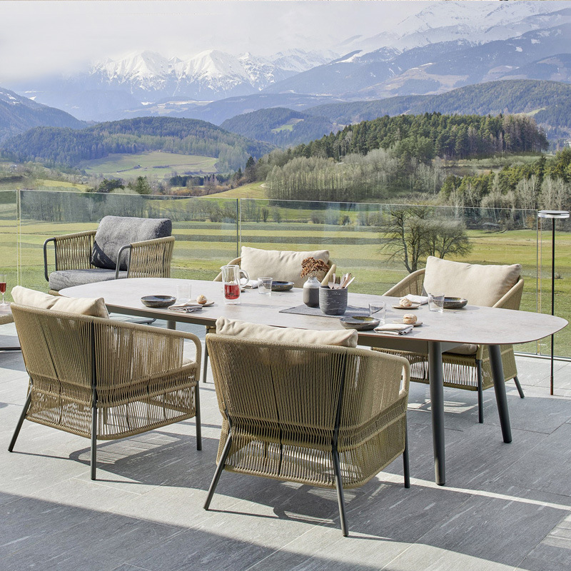 Conjunto de sofás de ratán para exteriores, muebles de jardín resistentes al agua y al sol, muebles de ocio para terraza, sofá y silla de cuerda de cáñamo tejida. image 4