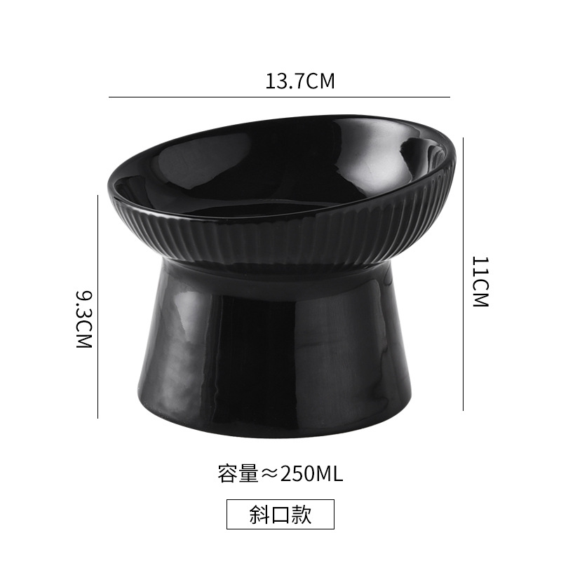 Gato Tazón tazón de cerámica antidetonante Cuenca del gato protectora cervical columna vertebral gato tazón de comida para mascotas tazón negro tazón para beber perro tazón de arroz pierna alta