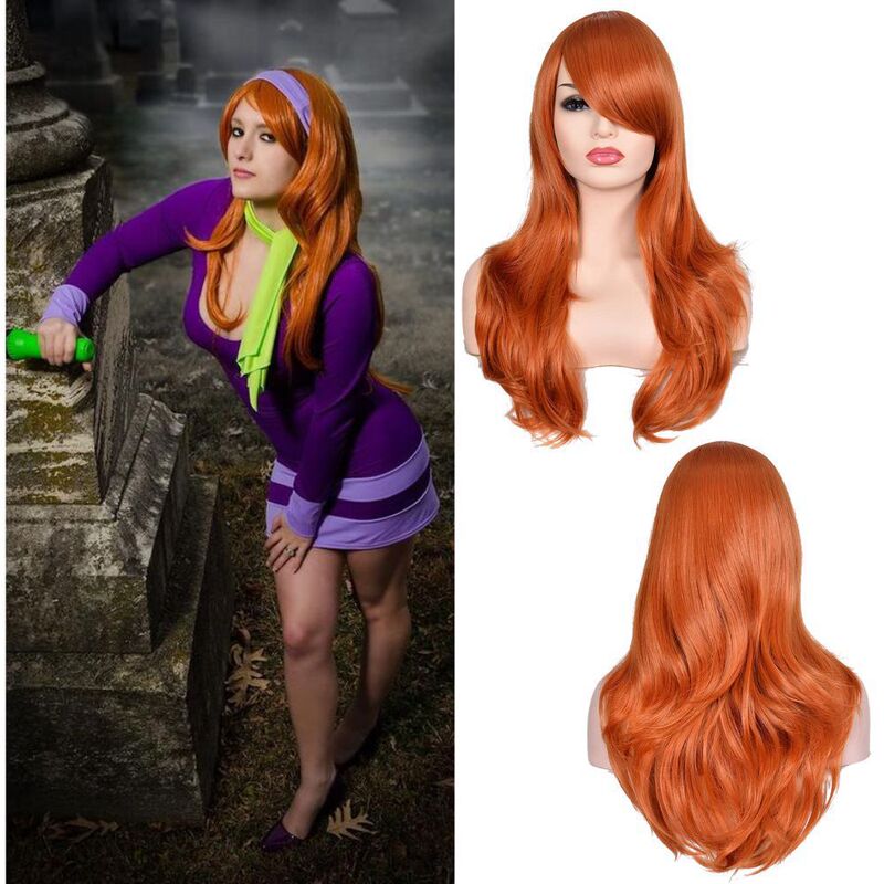 Cross-Border Halloween Scooby-Doo Daphne Wig Cosplay Orange Long Curly Hair with Side Bangs and Small Curls Cross-Border Halloween Scooby-Doo Daphne Wig Cosplay Orange Long Curly Hair with Side Bangs and Small Curls