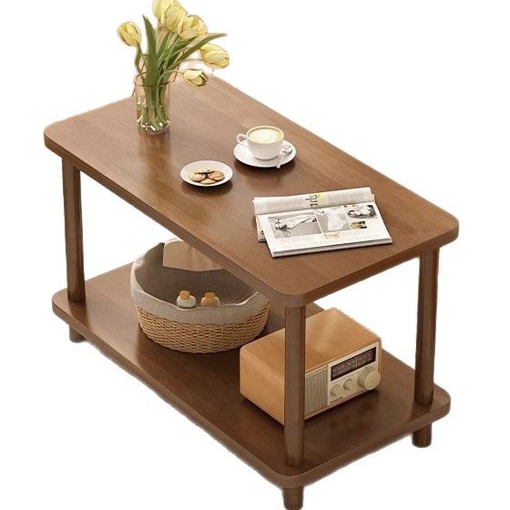 Mesa lateral de madera maciza, mesa de centro, mesa pequeña, sala de estar, sofá doméstico, mesa auxiliar, balcón simple, estante de mesa de centro de doble capa
