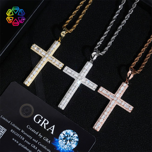 European and American Popular S925 Silver Moissanite Cross Pendant Hip-Hop Stylish Trendy Wearable 6.5mm Tennis Chain