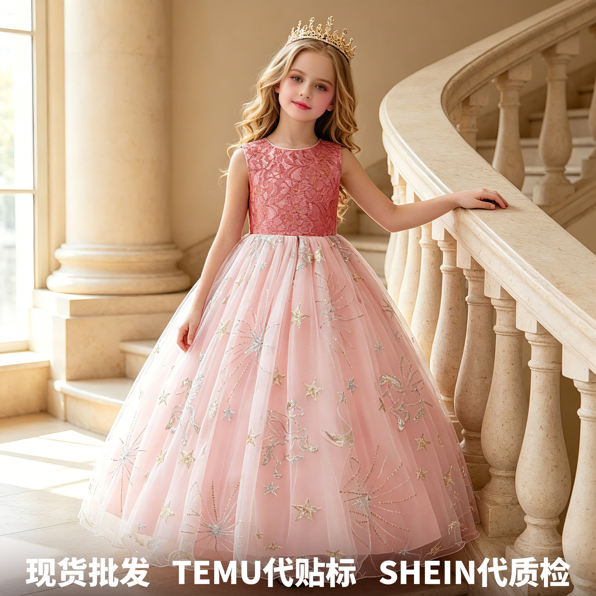 Vestido de Niños de comercio exterior Vestido de princesa en stock Navidad Rojo Traje de pasarela de niña vestido de niños bordado
